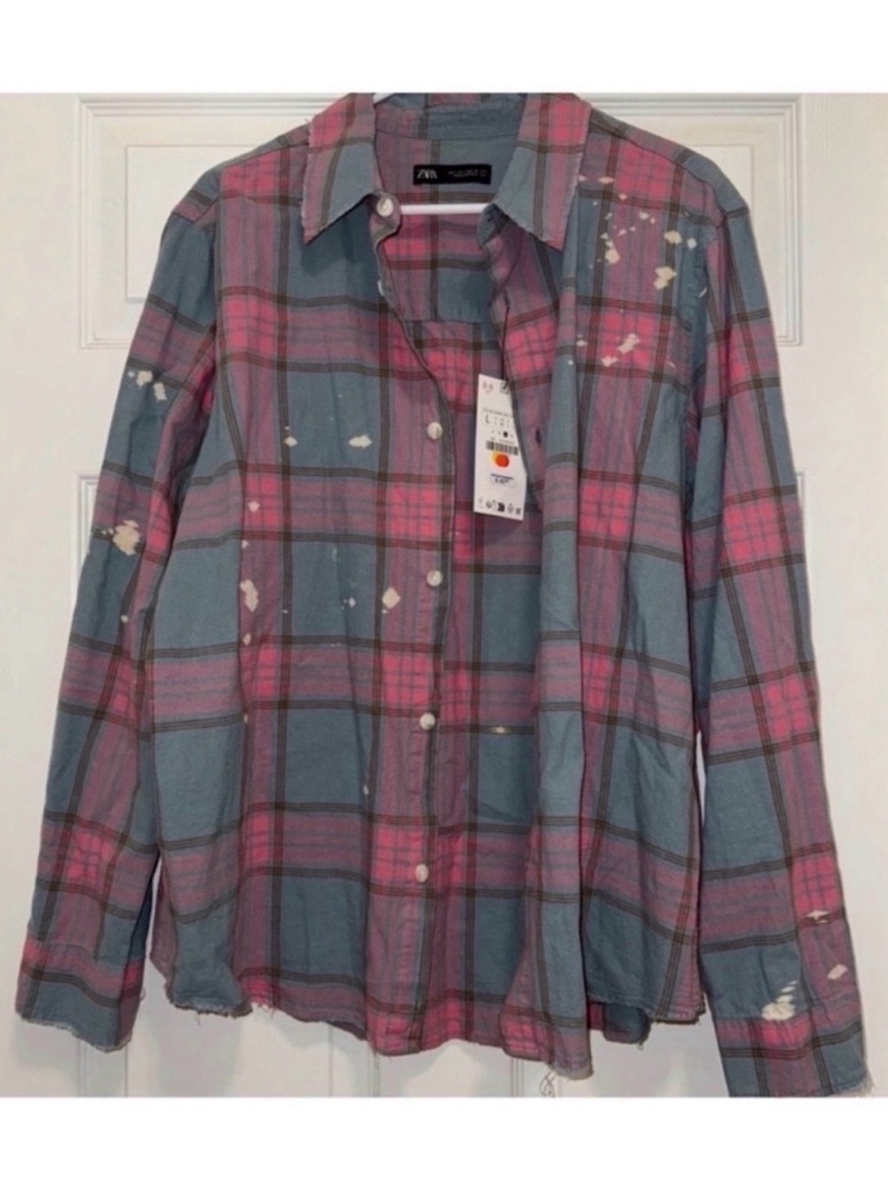 Zara Pink and Blue Plaid Button-Down Shirt
